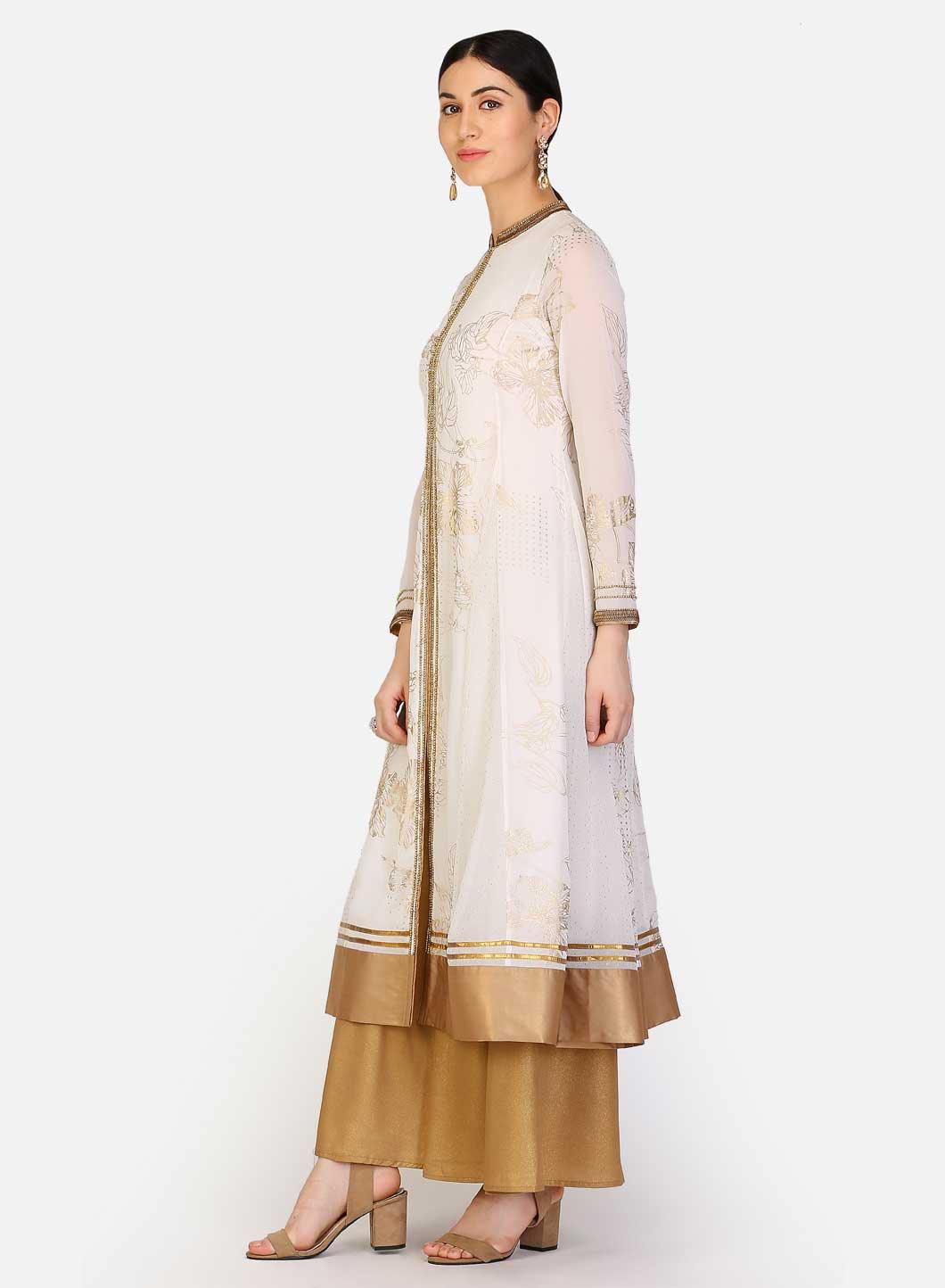 White Mandarin Neck Printed kurta - wforwoman