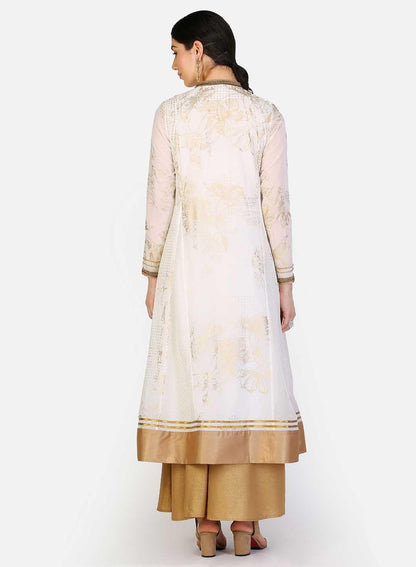 White Mandarin Neck Printed kurta - wforwoman