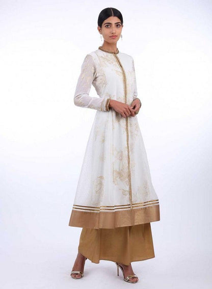 White Mandarin Neck Printed kurta - wforwoman