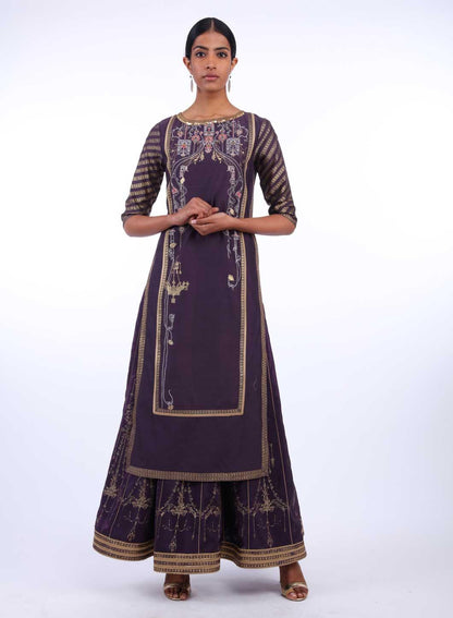 Purple Round Neck Embellished Straight kurta - wforwoman