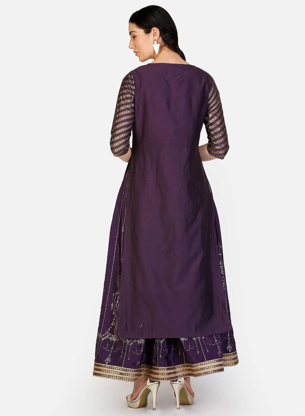 Purple Round Neck Embellished Straight kurta - wforwoman