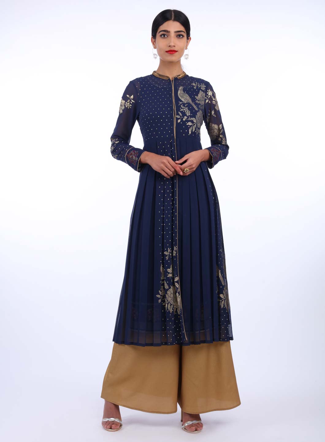 Blue Mandarin Neck Printed kurta