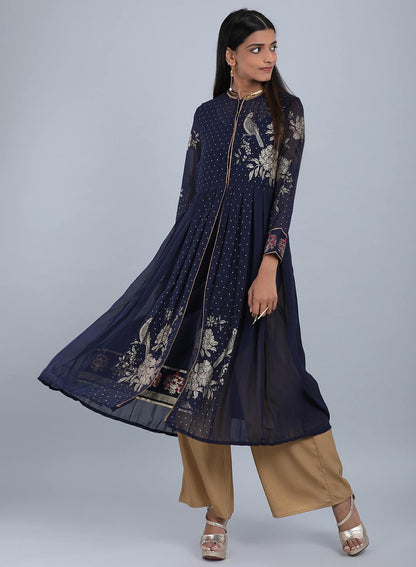 Blue Mandarin Neck Printed kurta