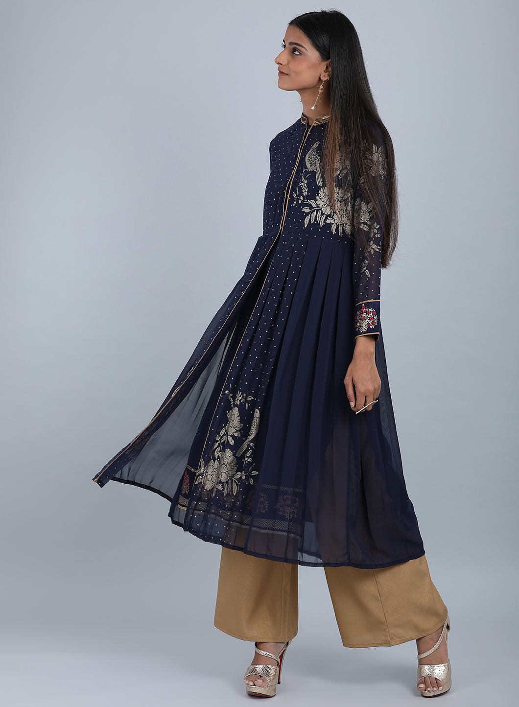 Blue Mandarin Neck Printed kurta