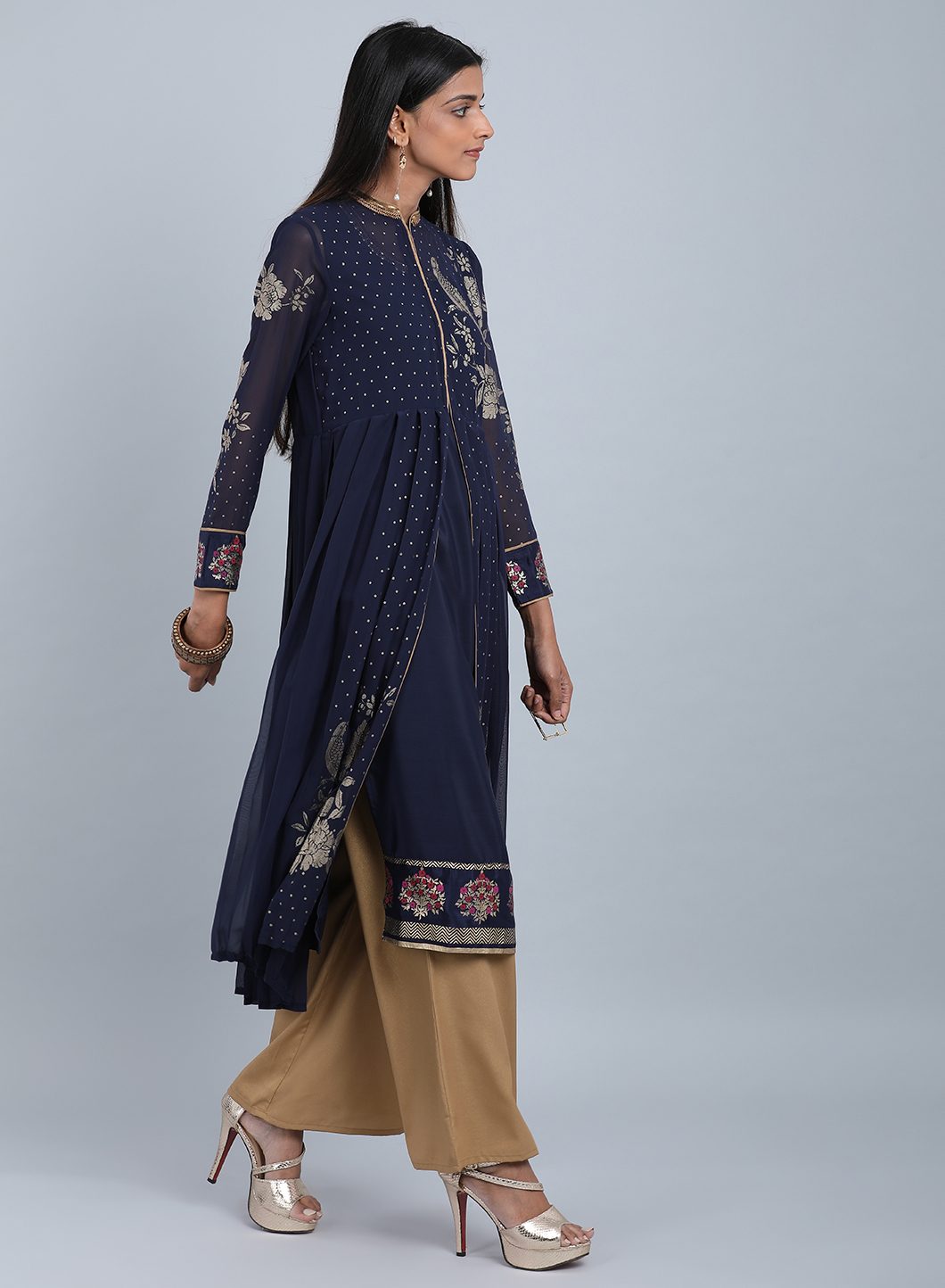 Blue Mandarin Neck Printed kurta