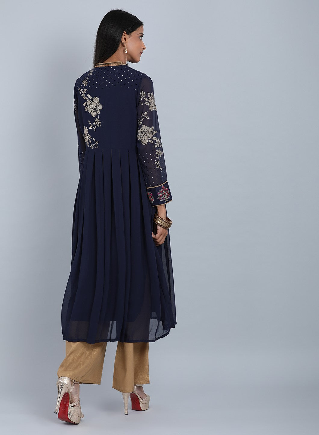 Blue Mandarin Neck Printed kurta