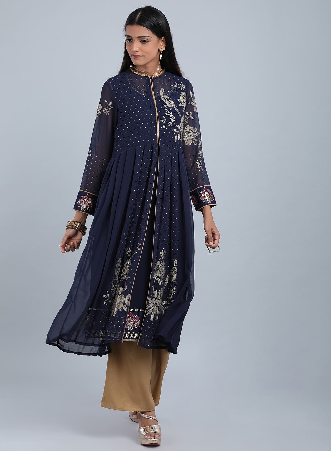 Blue Mandarin Neck Printed kurta