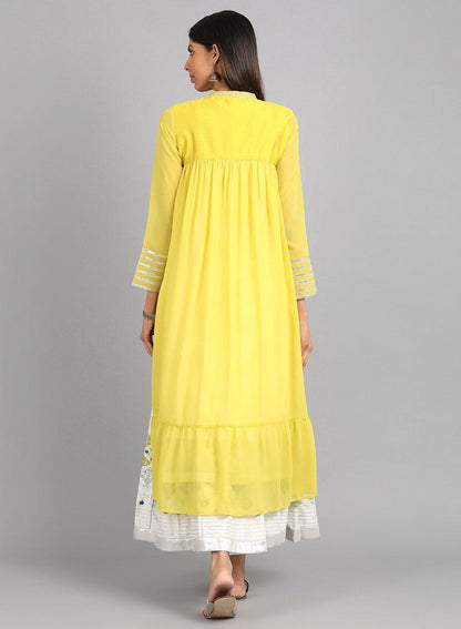 Green Mandarin Neck Layered kurta - wforwoman