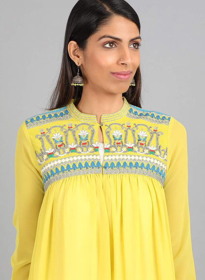 Green Mandarin Neck Layered kurta - wforwoman