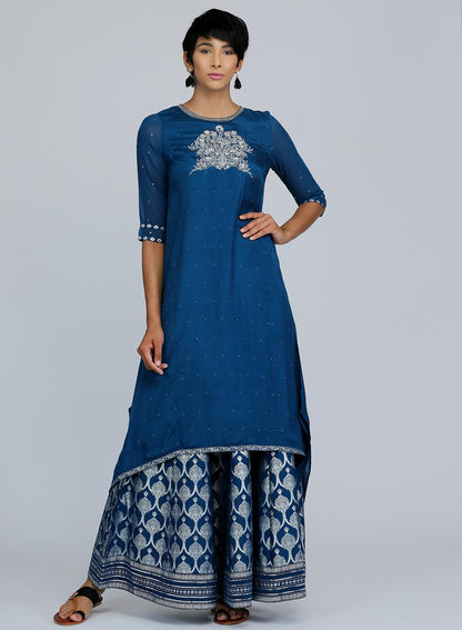 Blue Round Neck Asymmetrical kurta