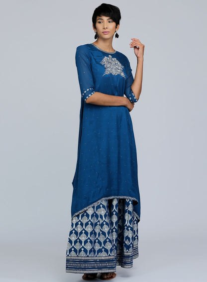 Blue Round Neck Asymmetrical kurta