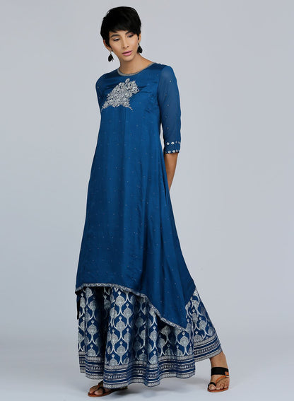 Blue Round Neck Asymmetrical kurta