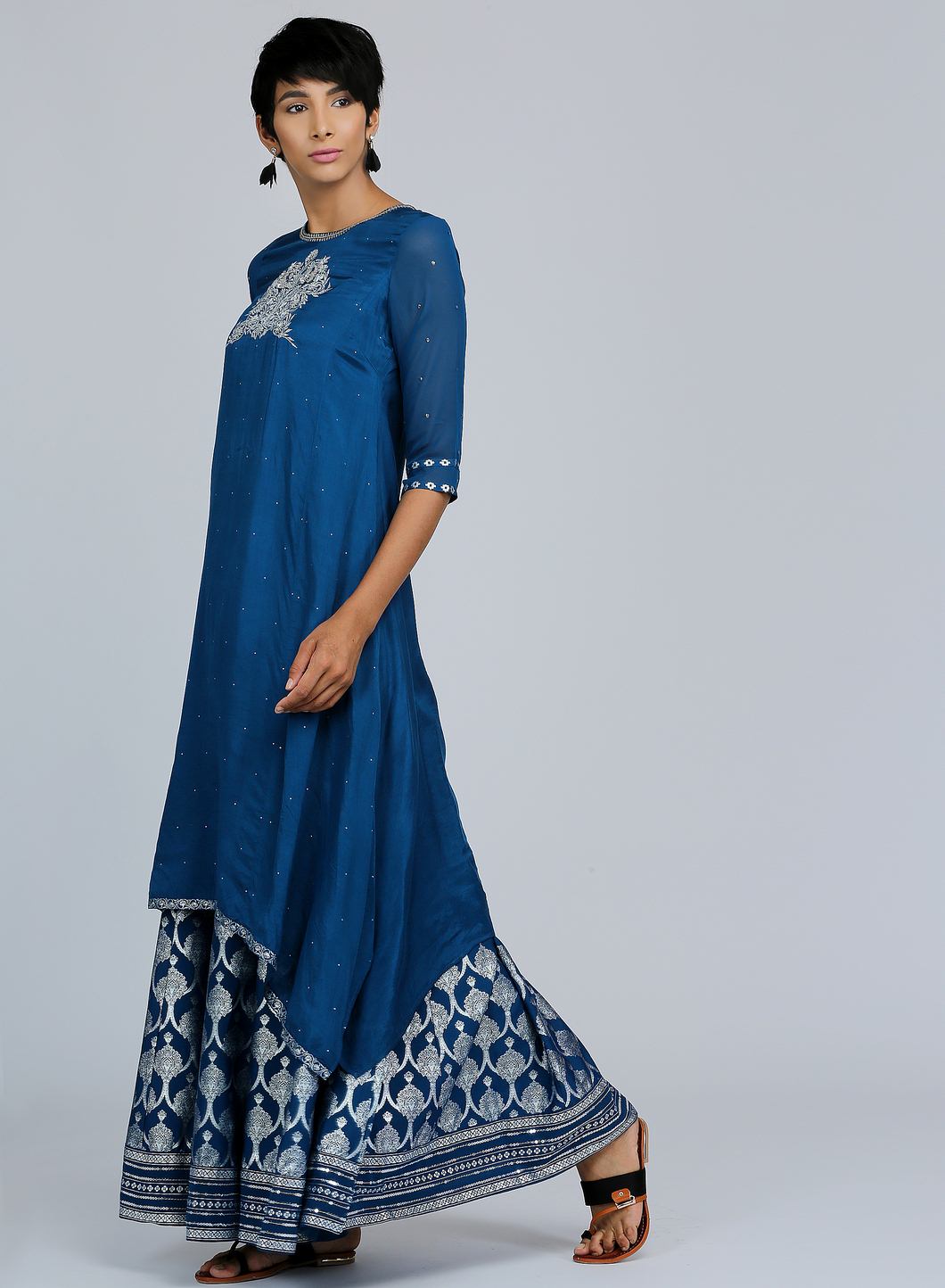 Blue Round Neck Asymmetrical kurta