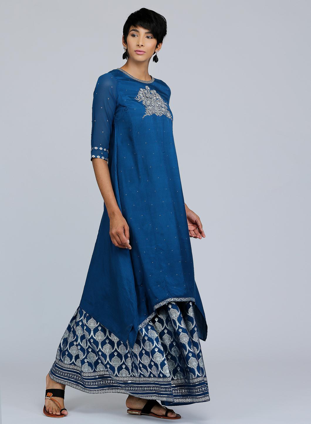 Blue Round Neck Asymmetrical kurta