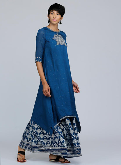 Blue Round Neck Asymmetrical kurta