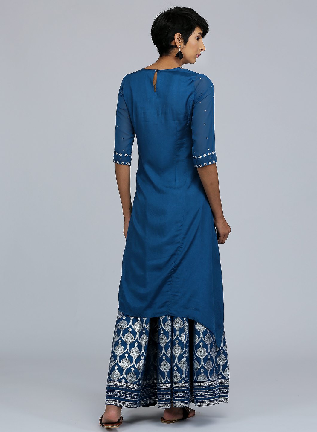 Blue Round Neck Asymmetrical kurta