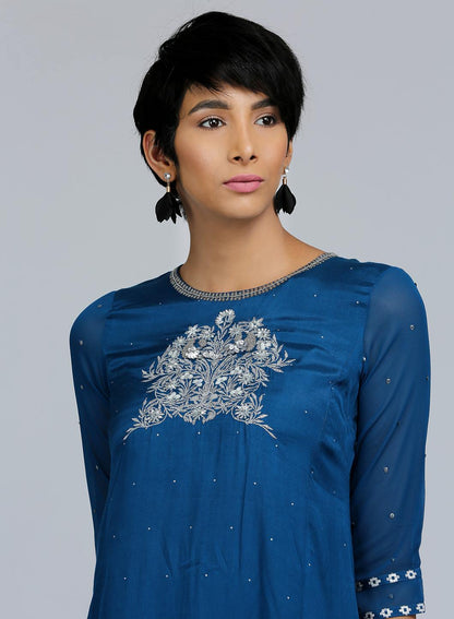 Blue Round Neck Asymmetrical kurta