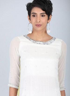 Ecru Round Neck Flared kurta - wforwoman