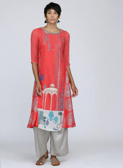 Coral Round Neck Printed kurta - wforwoman