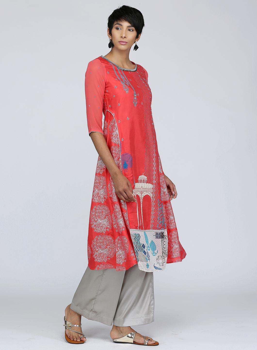 Coral Round Neck Printed kurta - wforwoman