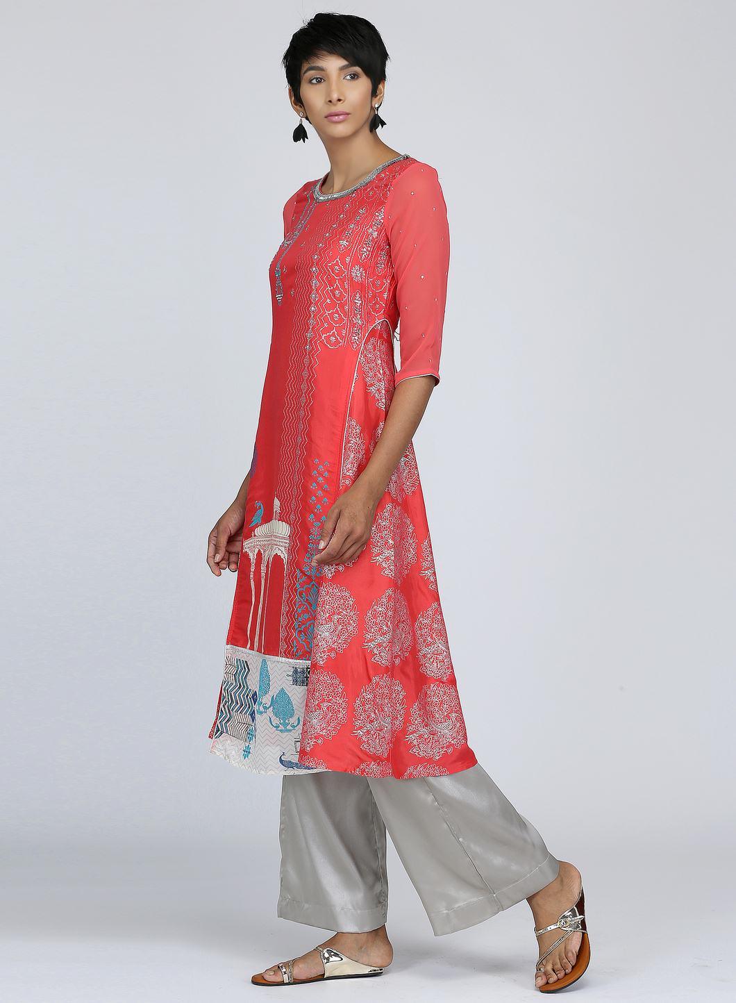 Coral Round Neck Printed kurta - wforwoman