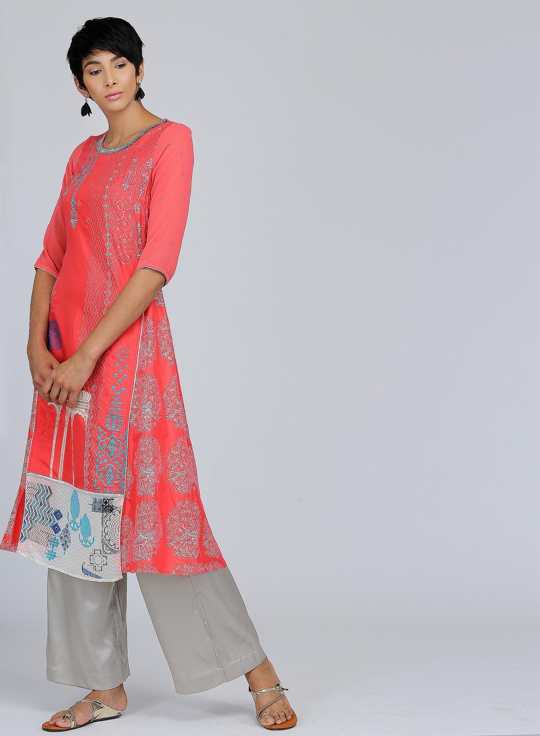 Coral Round Neck Printed kurta - wforwoman