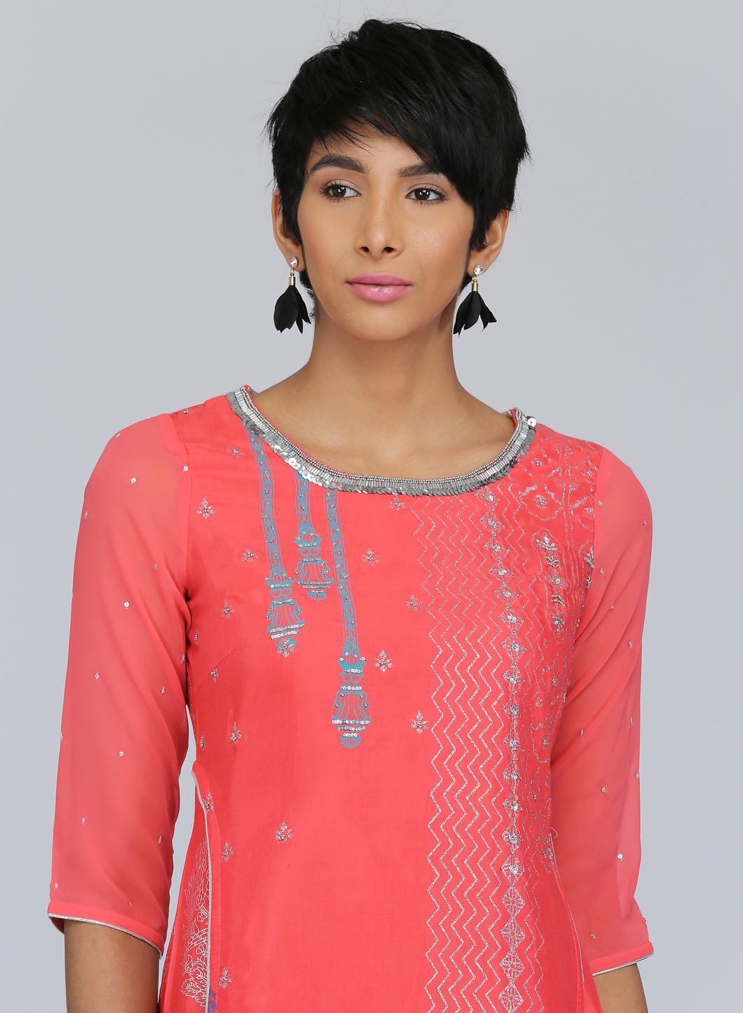 Coral Round Neck Printed kurta - wforwoman