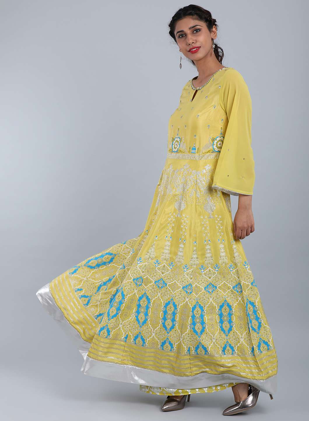 Green Round Neck Printed kurta