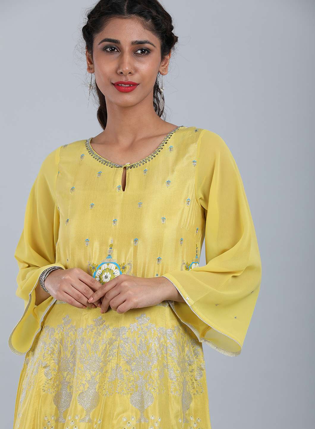 Green Round Neck Printed kurta