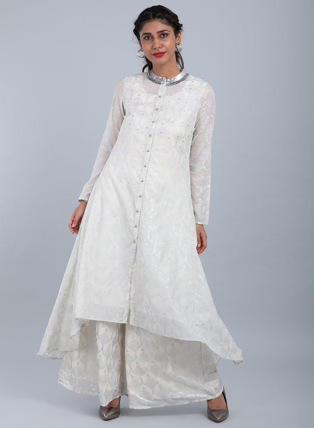 Ecru Mandarin Neck Printed kurta - wforwoman