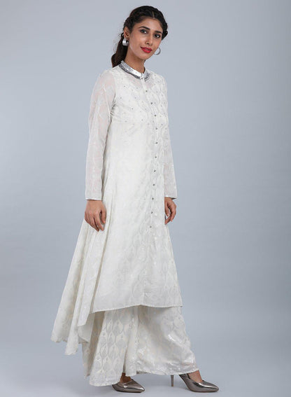 Ecru Mandarin Neck Printed kurta - wforwoman