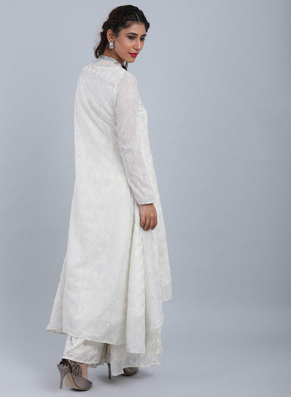 Ecru Mandarin Neck Printed kurta - wforwoman