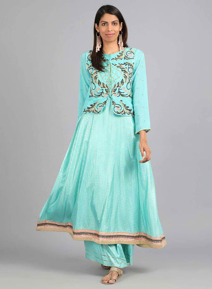 Blue Round Neck Embellished kurta - wforwoman