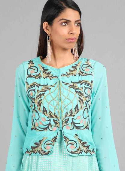 Blue Round Neck Embellished kurta - wforwoman