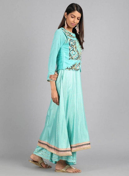 Blue Round Neck Embellished kurta - wforwoman