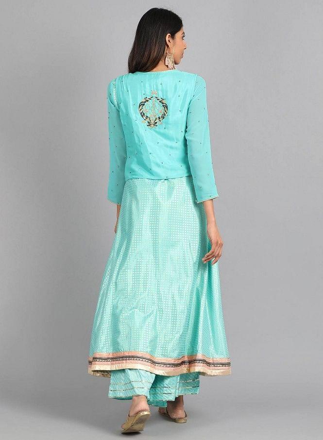 Blue Round Neck Embellished kurta - wforwoman