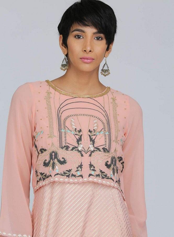 Peach Round Neck Printed kurta - wforwoman