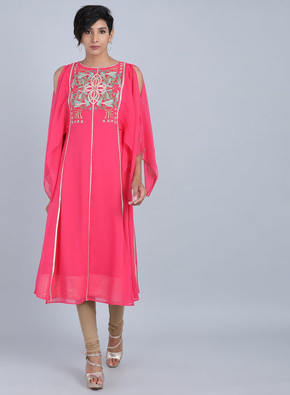 Pink Round Neck Embellished kurta