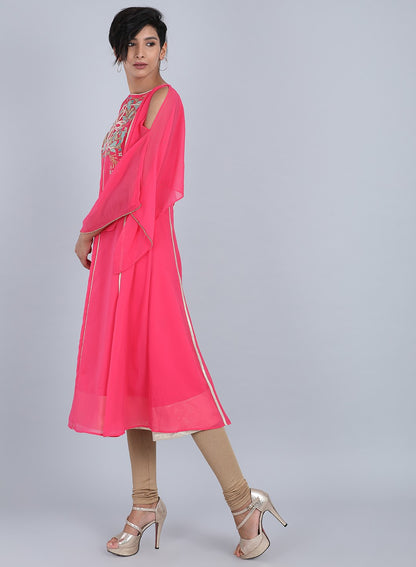 Pink Round Neck Embellished kurta