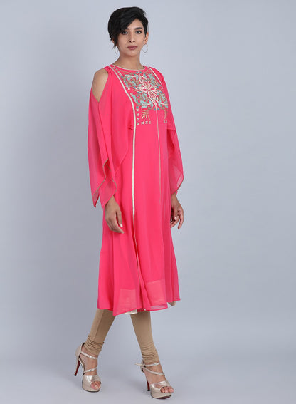 Pink Round Neck Embellished kurta