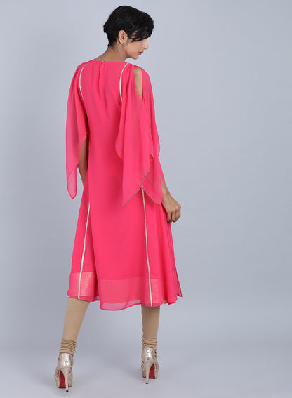 Pink Round Neck Embellished kurta