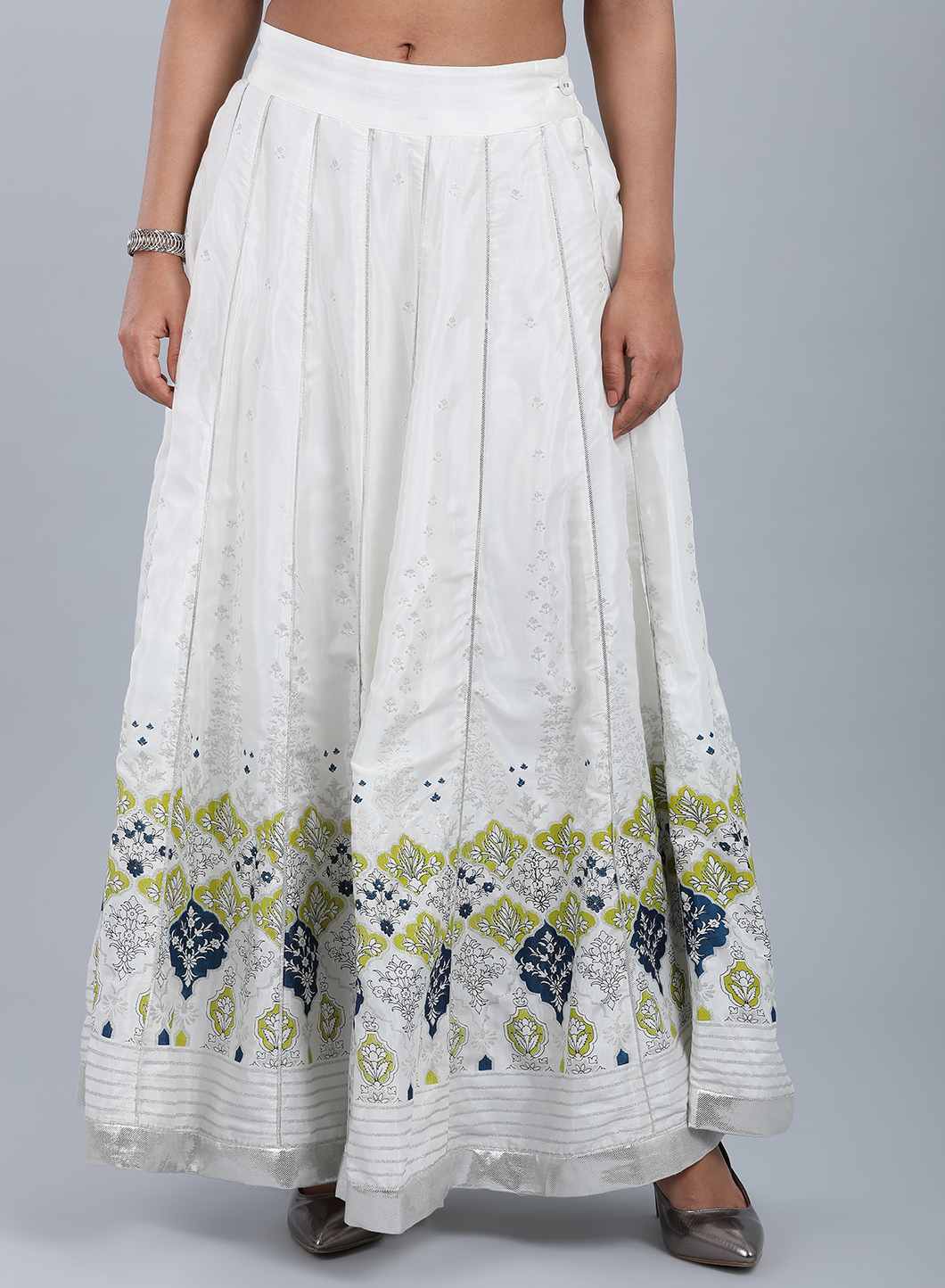 Ecru Printed Panelled Skirt