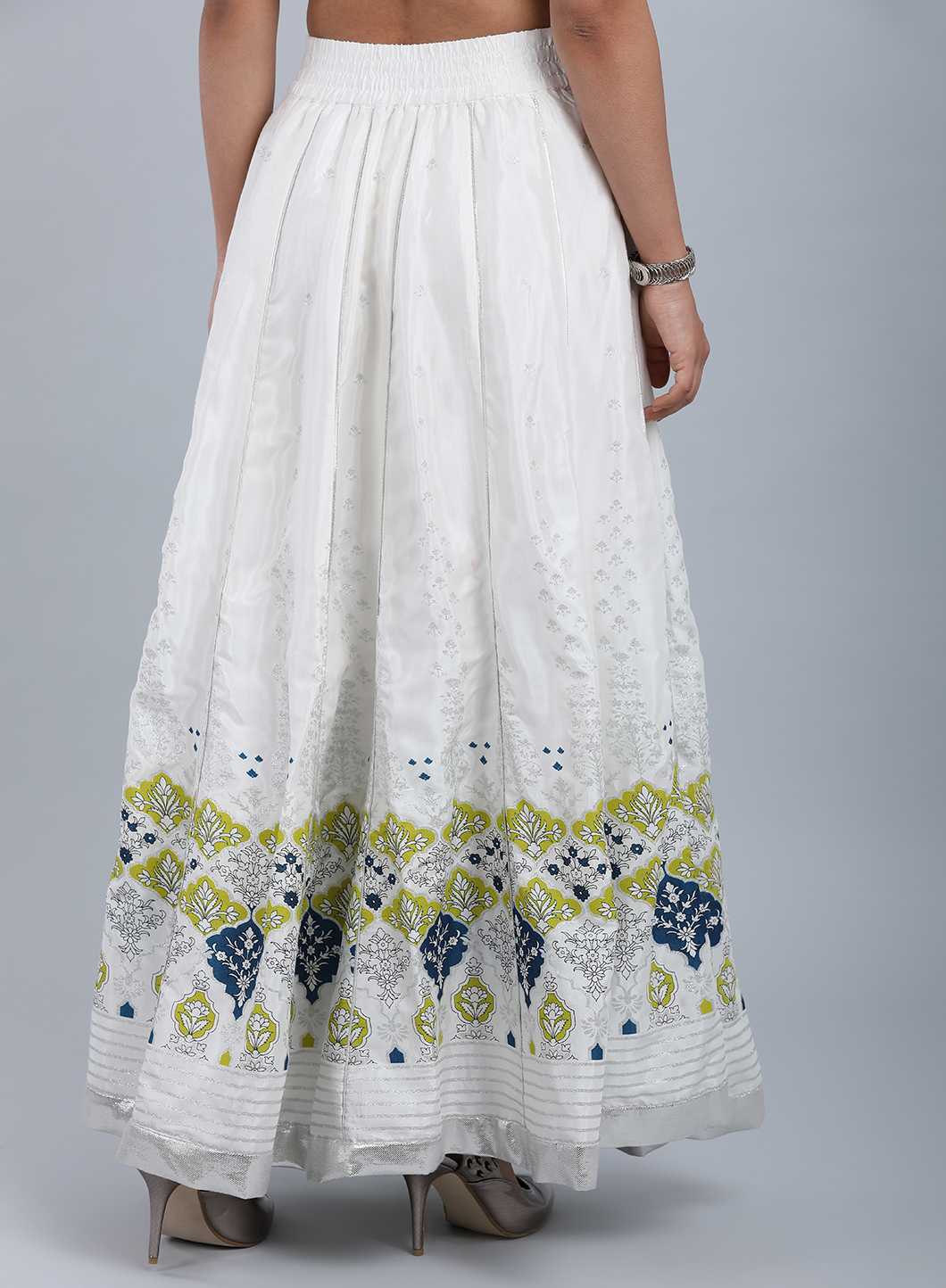 Ecru Printed Panelled Skirt