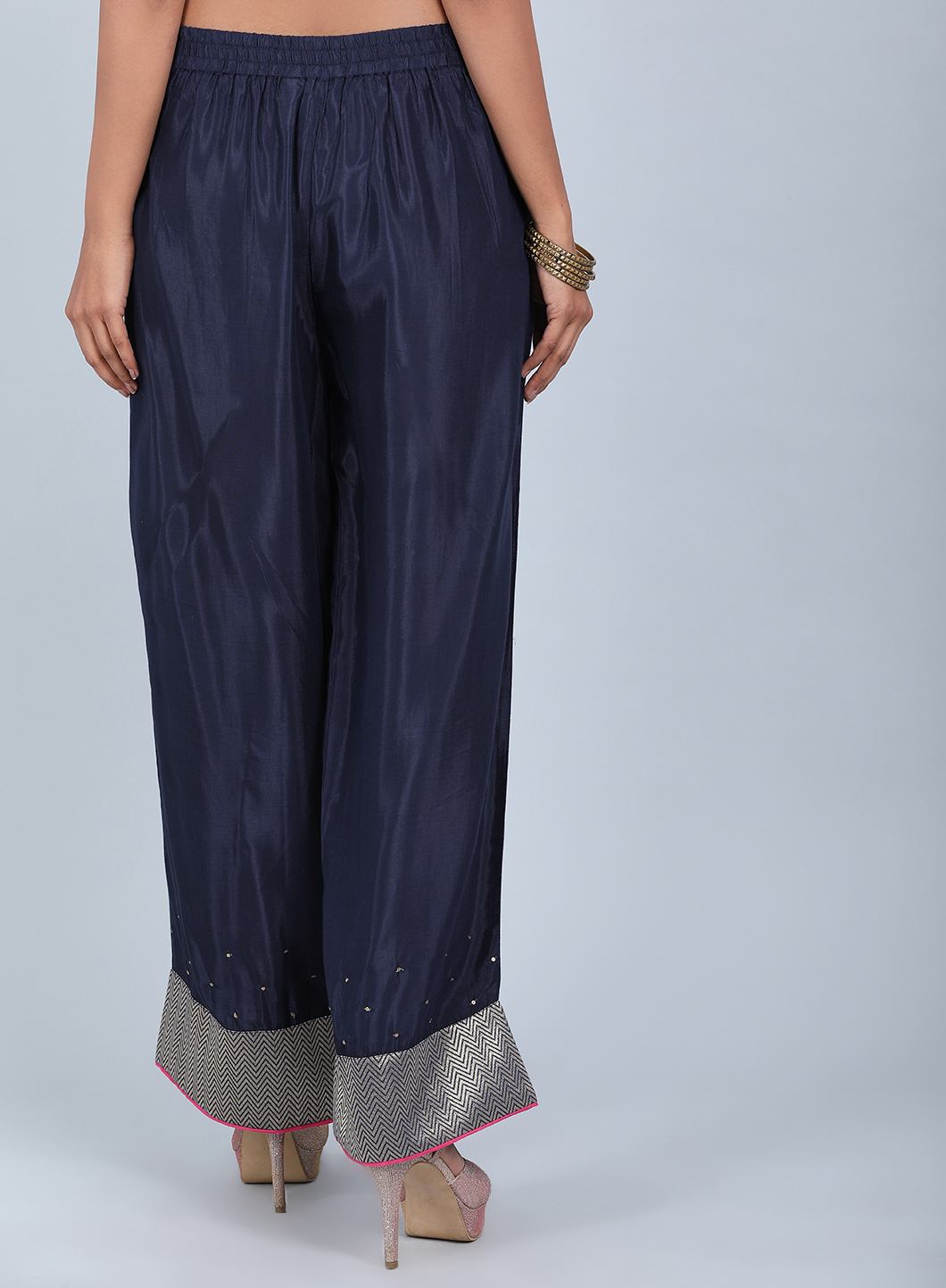 Blue Solid Straight Pants
