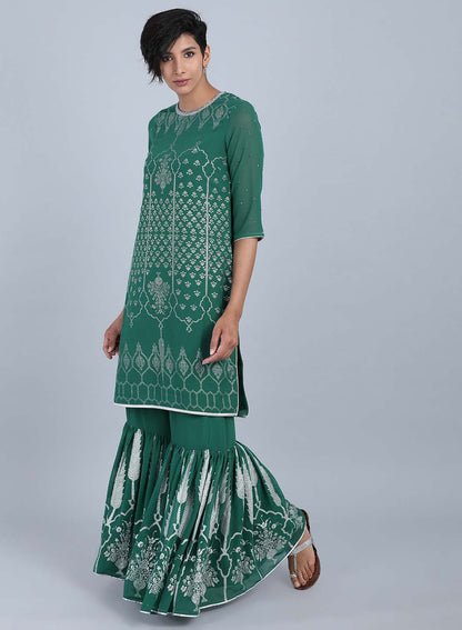 Green Round Neck Printed kurta Set