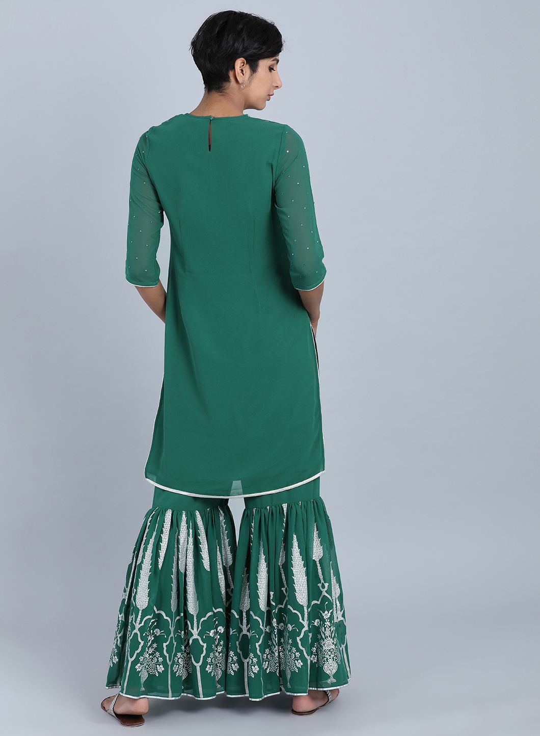 Green Round Neck Printed kurta Set