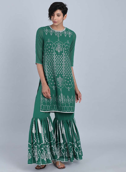 Green Round Neck Printed kurta Set