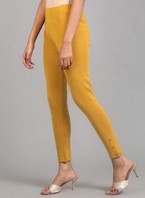 Yellow Fitted Winter Tights