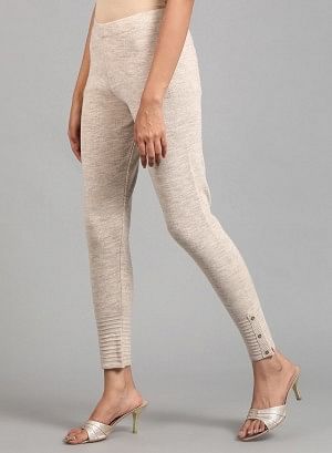 Beige Fitted Winter Tights