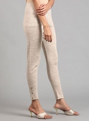 Beige Fitted Winter Tights